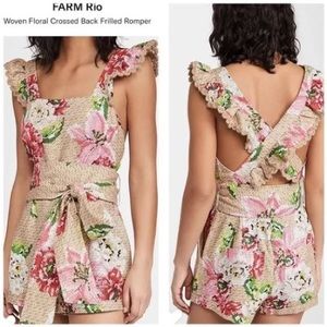 FARM RIO Woven Floral Crossed Back Frill Linen Romper Size large